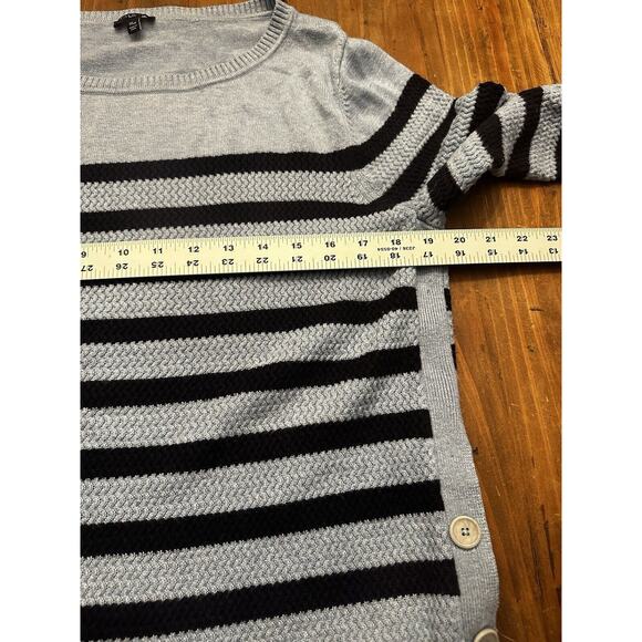 Talbots Nautical Blue Striped Lightweight Sweater Size XL Petite Button Sides - Picture 7 of 9